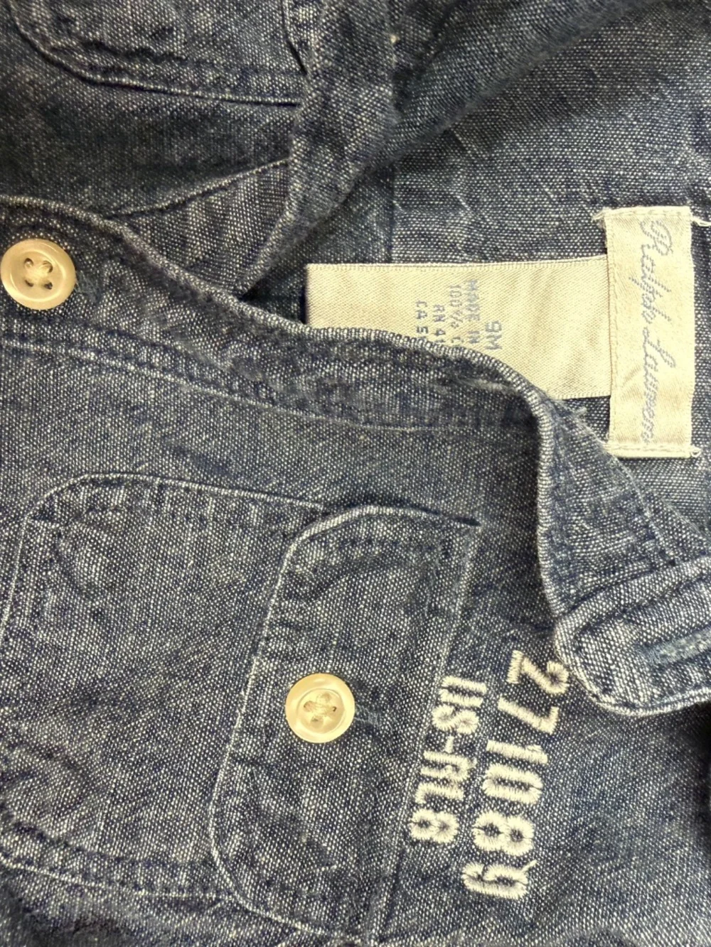 Ralph Lauren Baby Boy 9M Denim Chambray Military Patch Romper Search & Recovery